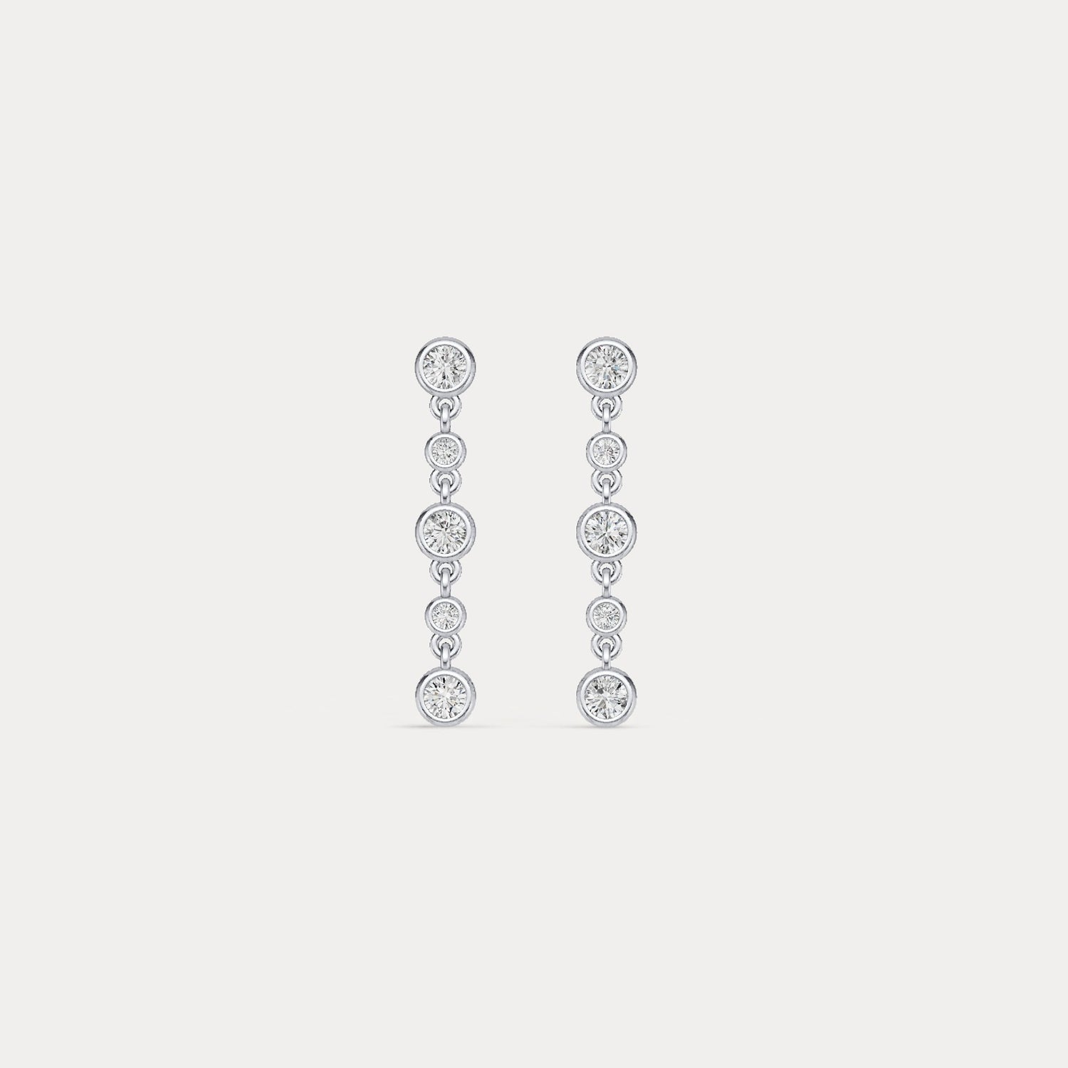 Graduated Bezel Set 5 Round Lab - Grown Diamond Drop Earrings in Sterling Silver - Earrings