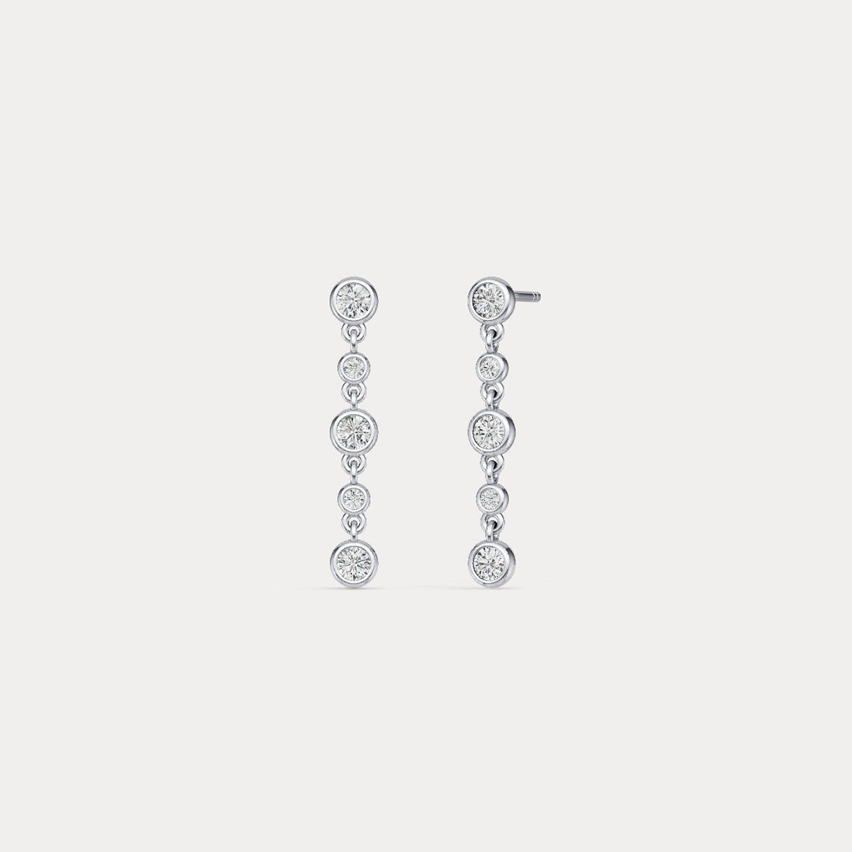 Graduated Bezel Set 5 Round Lab - Grown Diamond Drop Earrings in Sterling Silver - Earrings