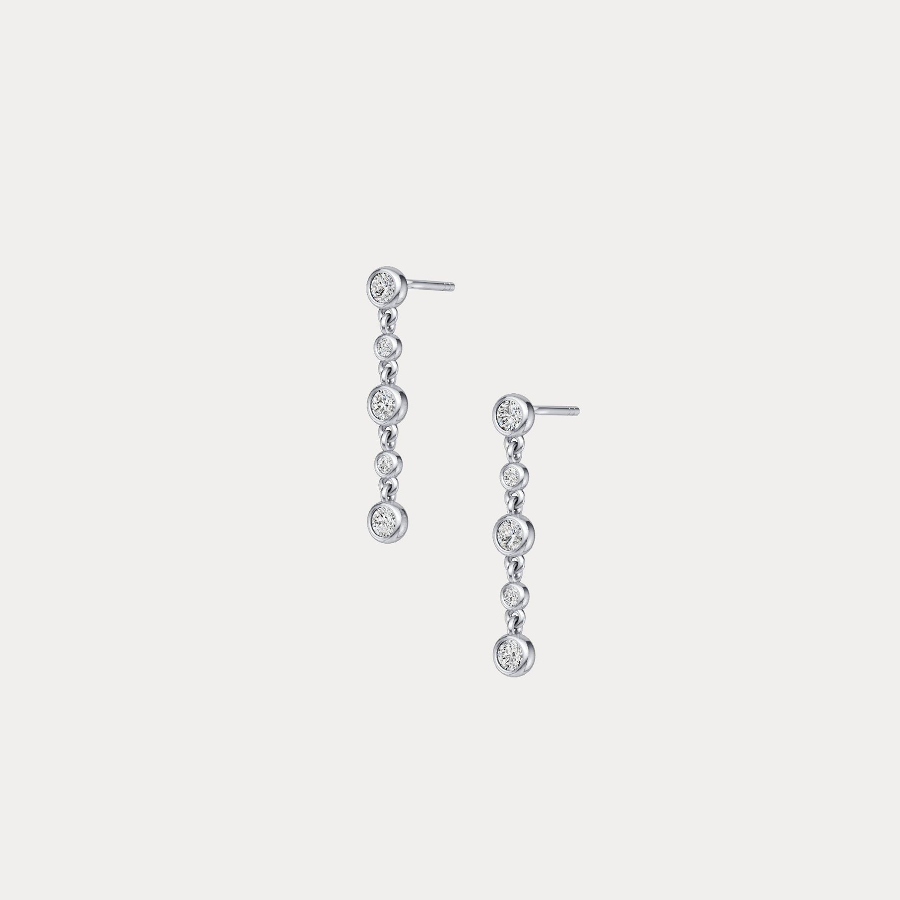 Graduated Bezel Set 5 Round Lab - Grown Diamond Drop Earrings in Sterling Silver - Earrings