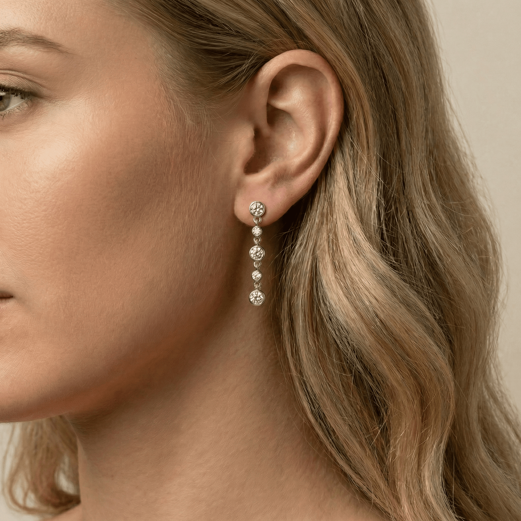 Graduated Bezel Set 5 Round Lab - Grown Diamond Drop Earrings in Sterling Silver - Earrings