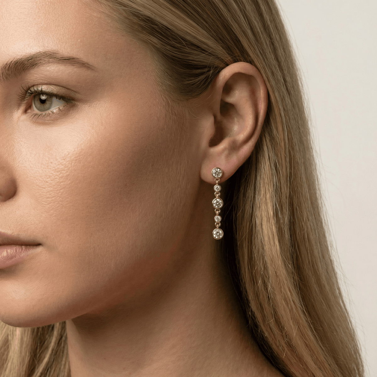Graduated Bezel Set 5 Round Lab - Grown Diamond Drop Earrings in Sterling Silver - Earrings