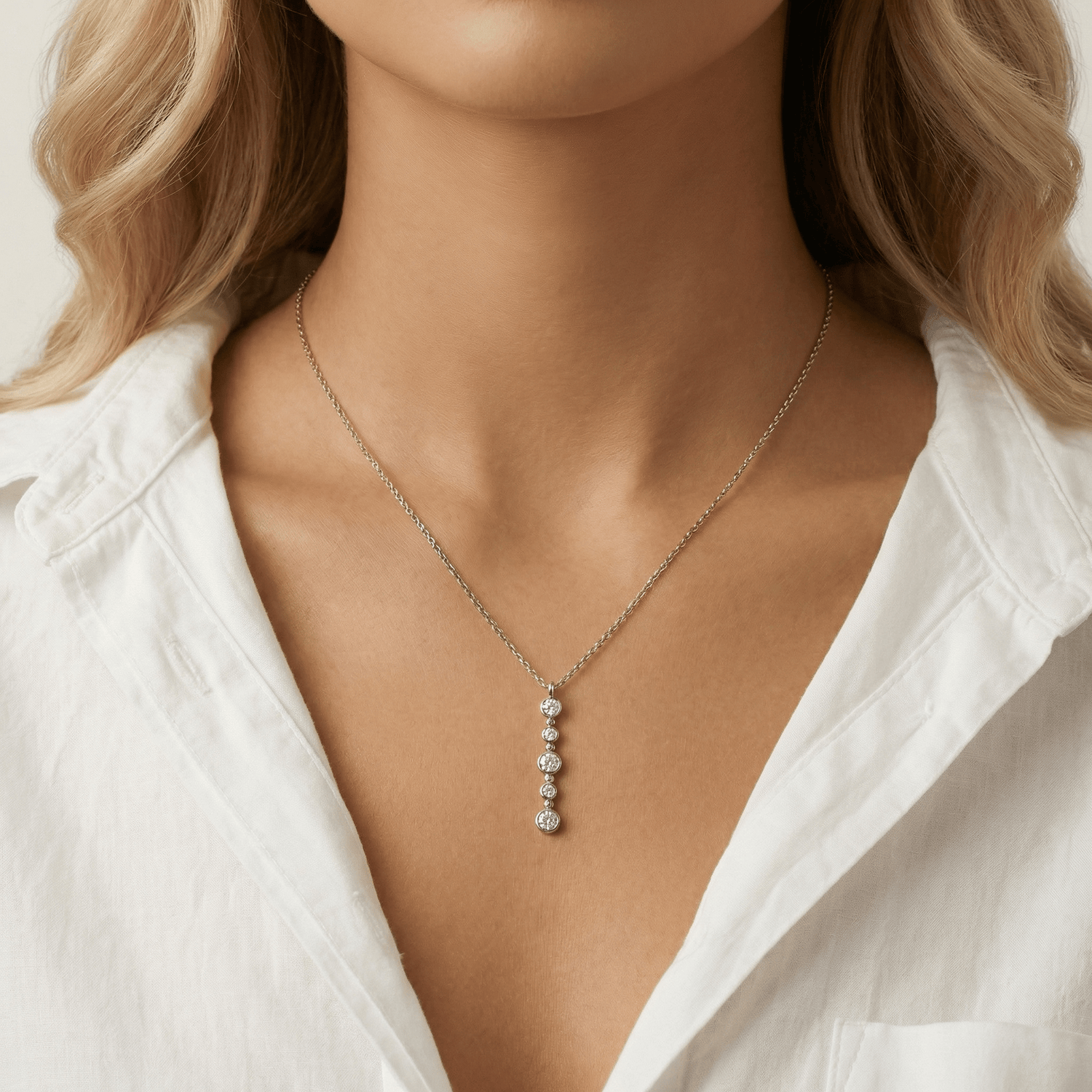 Sterling Silver Bezel Set Lab - Grown Diamond Lariat Necklace - Necklaces