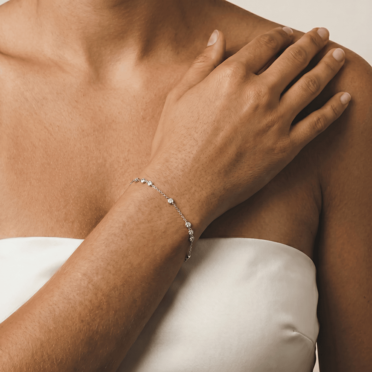 Bezel Set Lab - Grown Diamond Cluster Station Bracelet in 14K Gold/Platinum - Bracelets