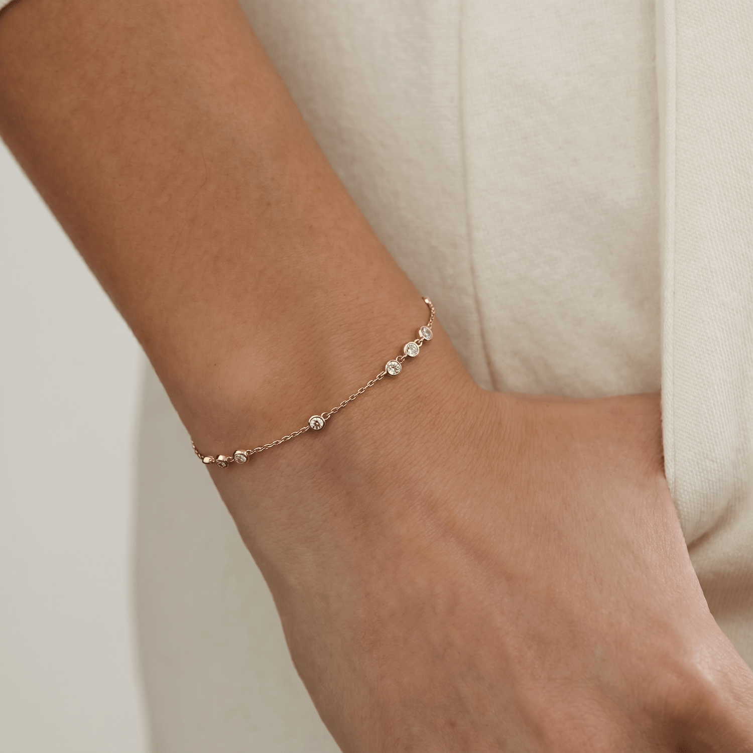 Bezel Set Lab - Grown Diamond Cluster Station Bracelet in 14K Gold/Platinum - Bracelets
