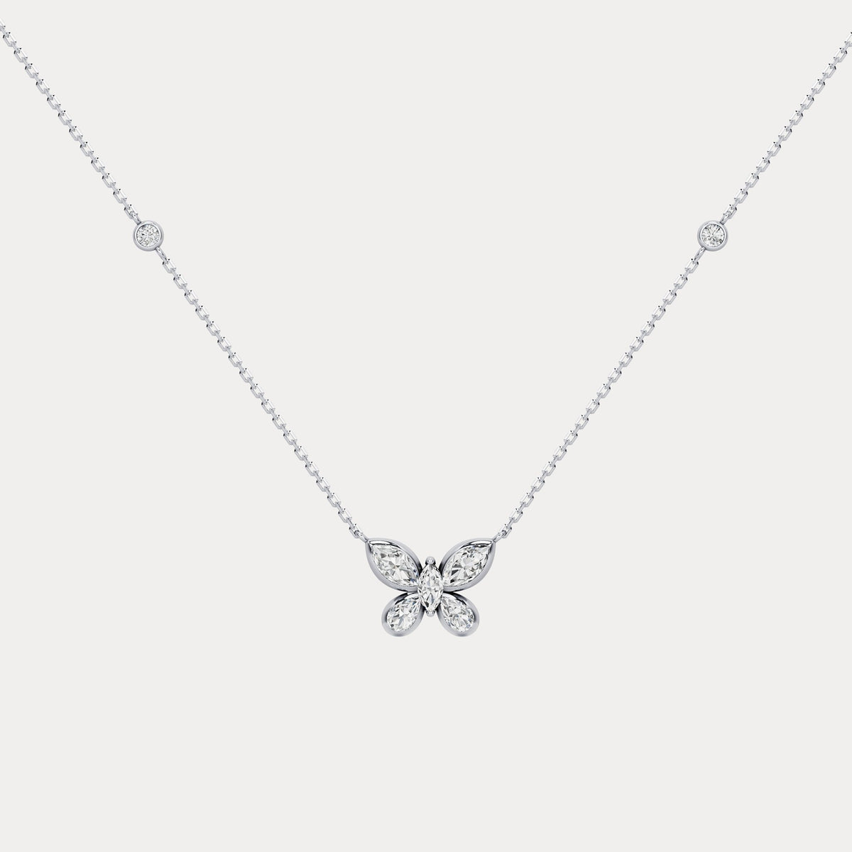 1.2CTW Lab - Grown Diamond Butterfly Pendant Necklace in Sterling Silver - Necklaces