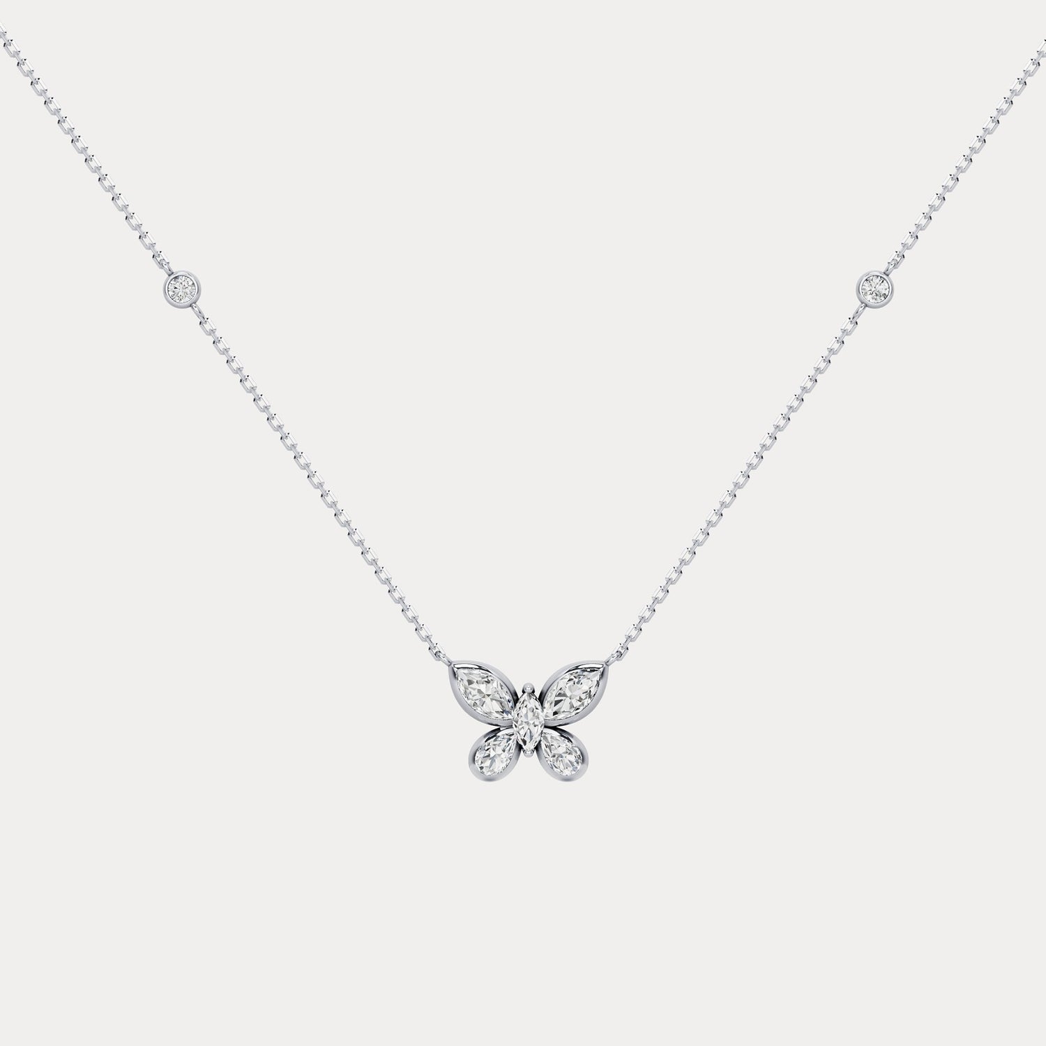 1.2CTW Lab - Grown Diamond Butterfly Pendant Necklace in Sterling Silver - Necklaces