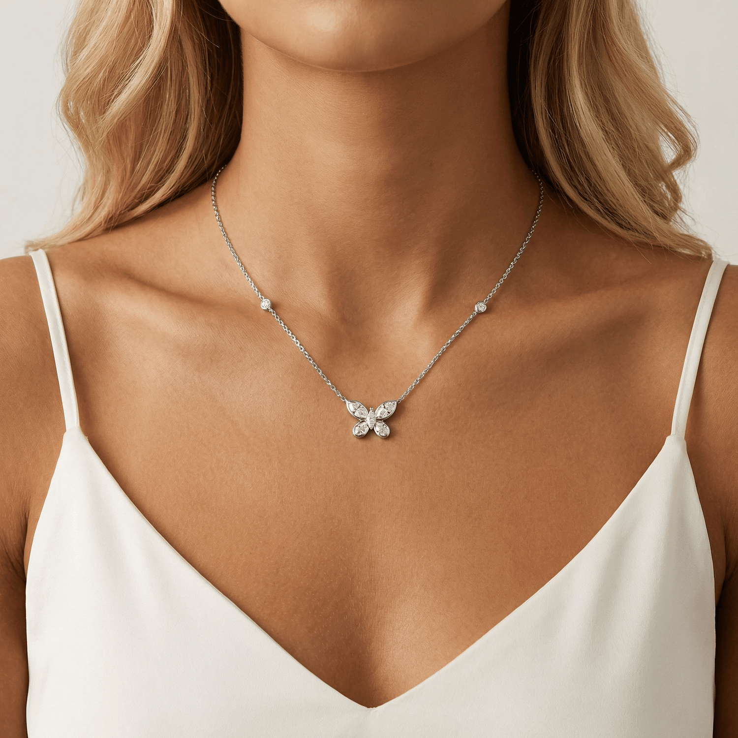 1.2CTW Lab - Grown Diamond Butterfly Pendant Necklace in Sterling Silver - Necklaces
