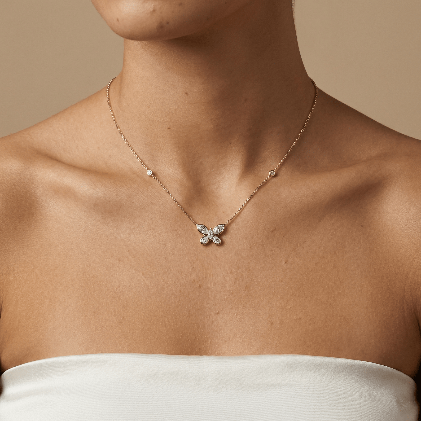 1.2CTW Lab - Grown Diamond Butterfly Pendant Necklace in Sterling Silver - Necklaces