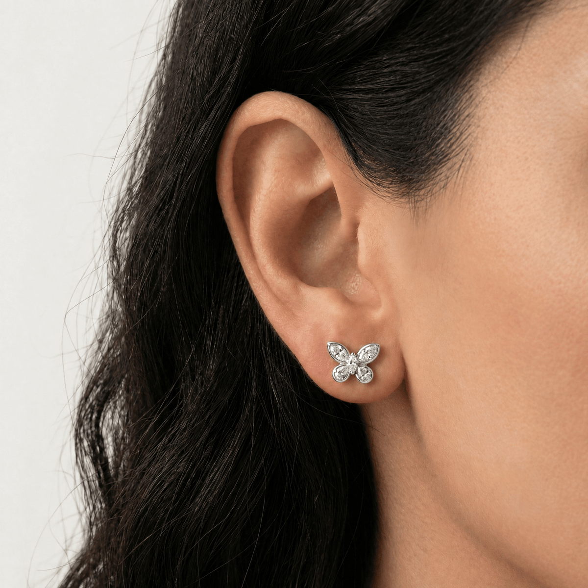 1.58 CTW Lab - Grown Diamond Butterfly Stud Earrings in Sterling Silver - Earrings