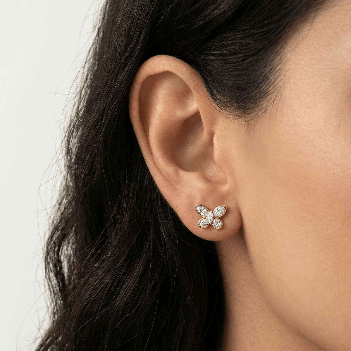1.58 CTW Lab - Grown Diamond Butterfly Stud Earrings in Sterling Silver - Earrings