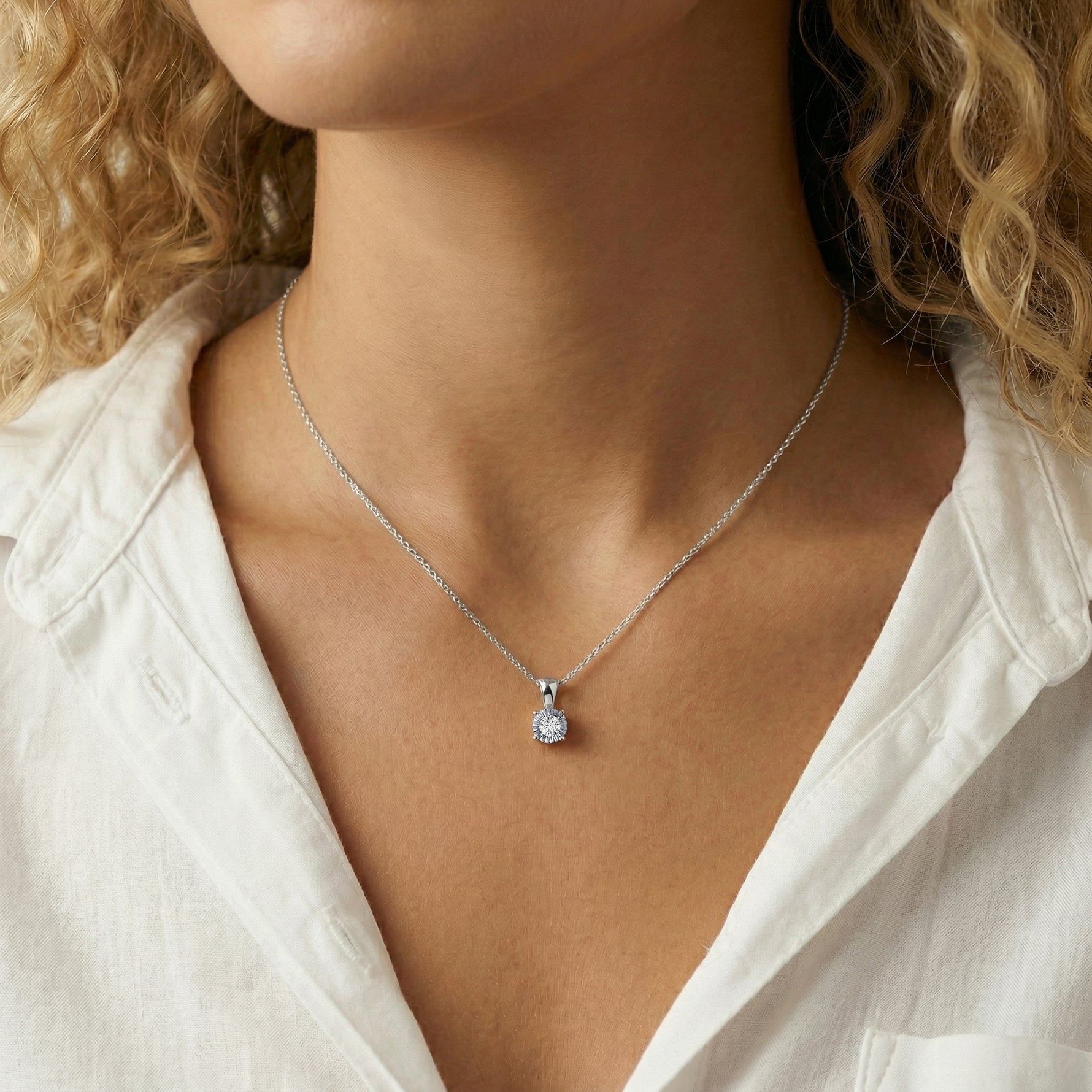 Lab Diamond Round Solitaire Pendant Necklace in Sterling Silver - Necklaces