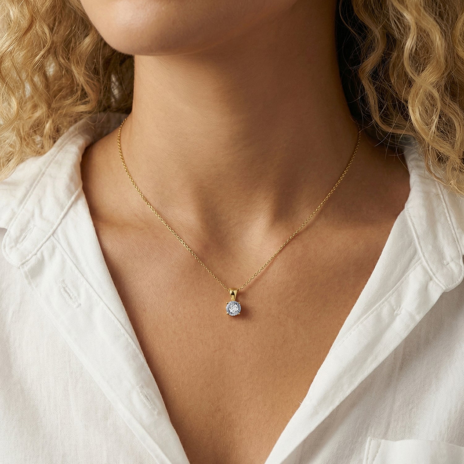 Lab Diamond Round Solitaire Pendant Necklace in Sterling Silver - Necklaces