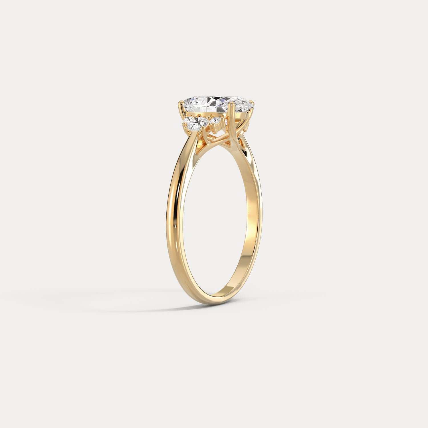 Mila丨Oval Lab Diamond Engagement Ring with Cluster Side Stones - Rings