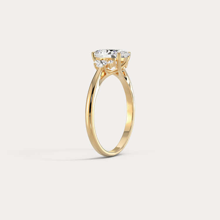 Mila丨Oval Lab Diamond Engagement Ring with Cluster Side Stones - Rings