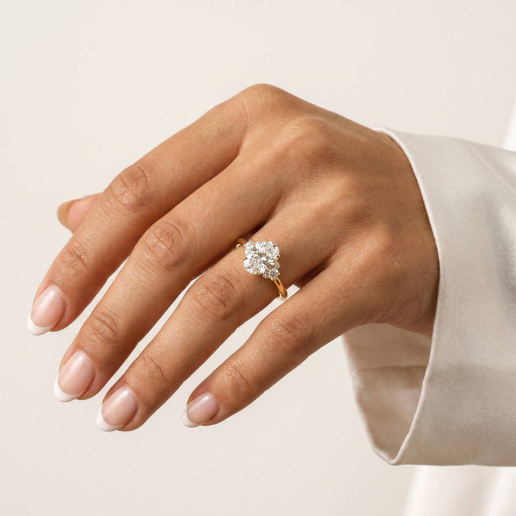 Mila丨Oval Lab Diamond Engagement Ring with Cluster Side Stones - Rings
