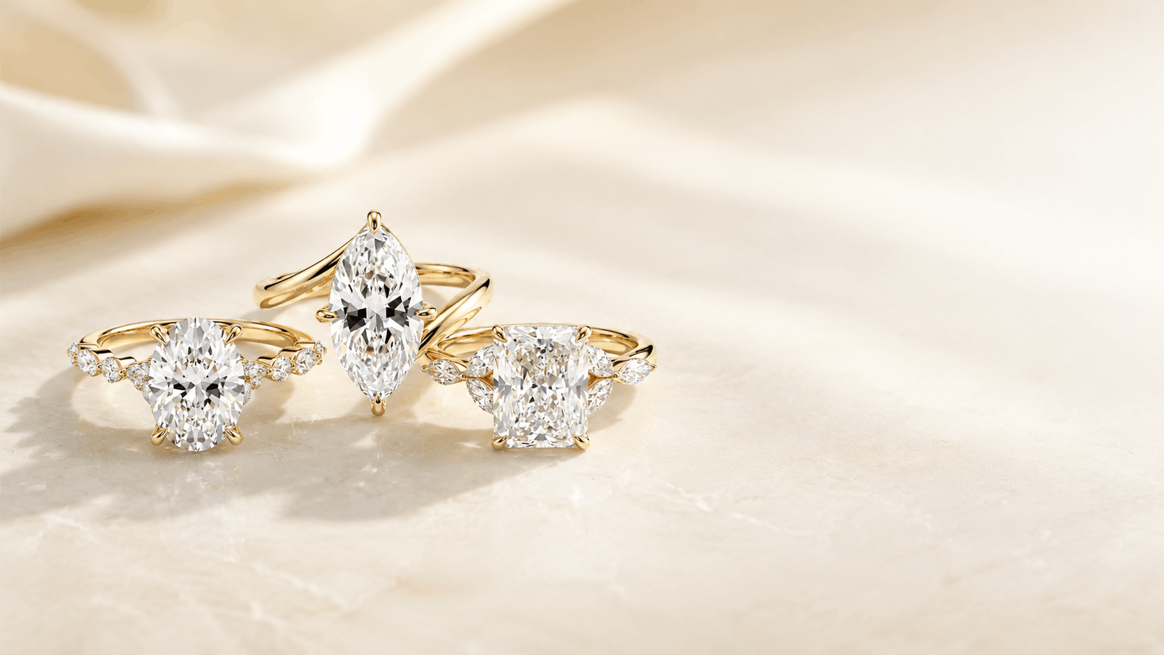 Engagement ring styles and settings guide featuring solitaire, three-stone, and vintage-inspired diamond engagement rings.
