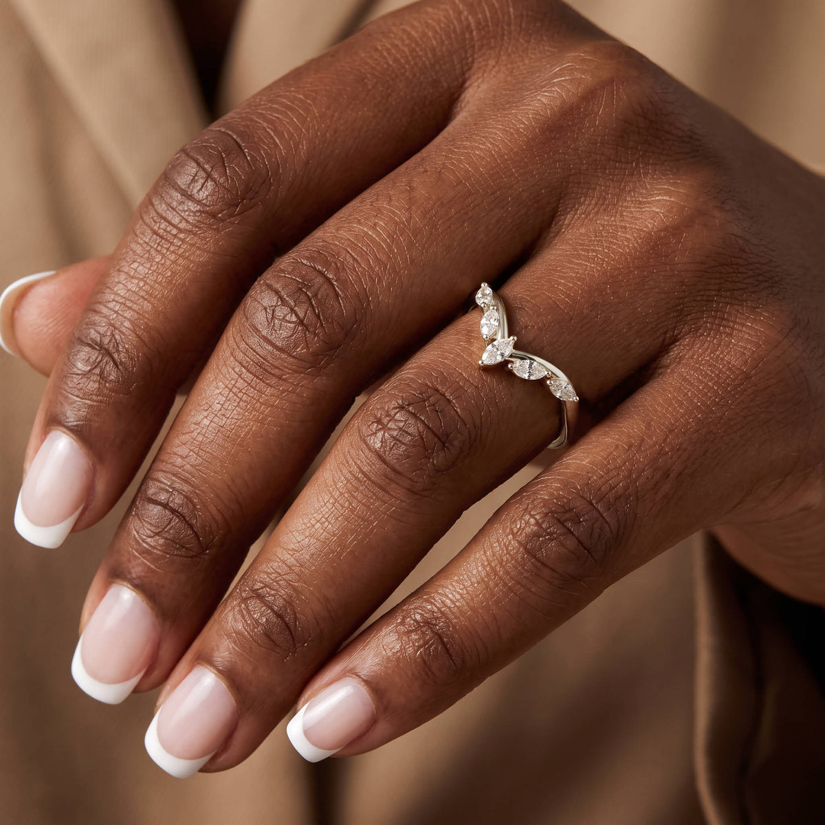 Marquise V-Contour Five-Stone Lab-Grown Diamond Wedding Band - Rings