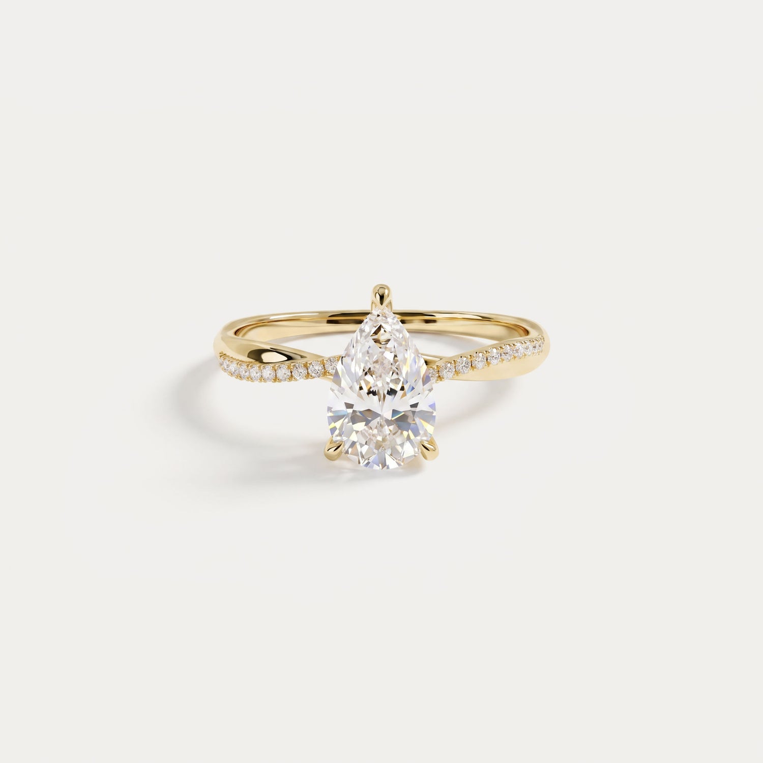 Daphne丨1CT Pear Lab Diamond Engagement Ring–Twisted 14K Gold Band