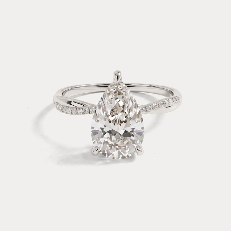 Daphne丨2CT Pear Lab Diamond Engagement Ring–Twisted 14K Gold Band - Rings