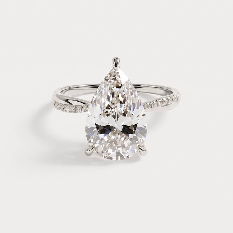 Daphne丨3CT Pear Lab Diamond Engagement Ring–Twisted 14K Gold Band - Rings