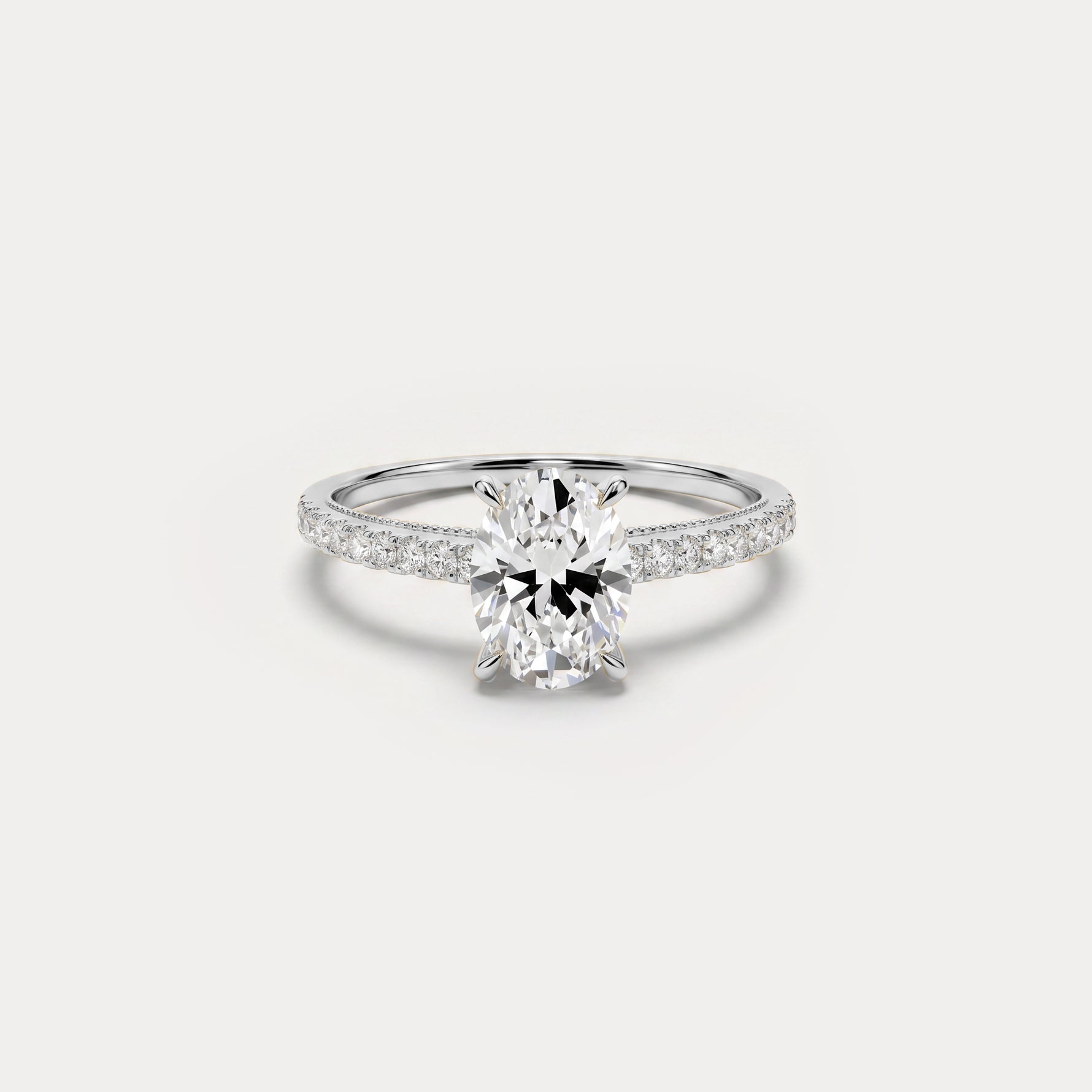 Melina丨Oval Cut Pave Solitaire 1CT Lab Grown Engagement Ring - Rings