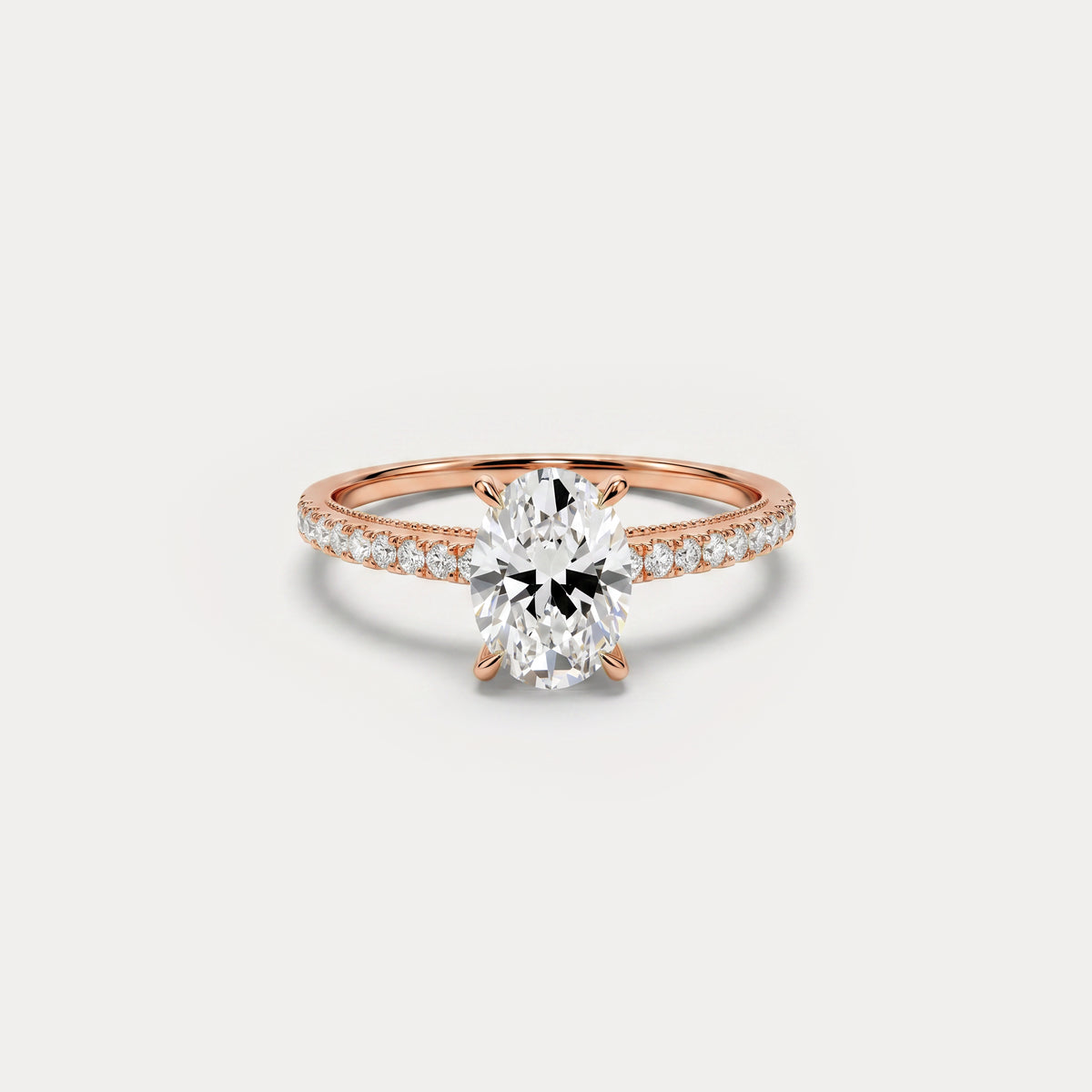 Melina丨Oval Cut Pave Solitaire 1CT Lab Grown Engagement Ring - Rings