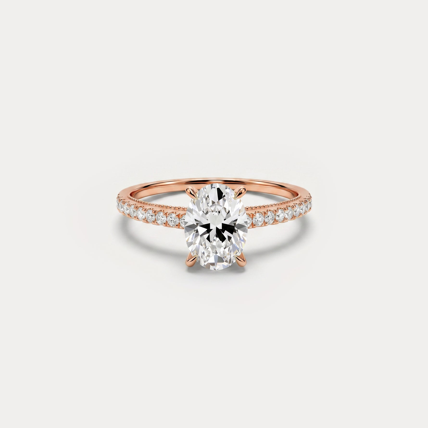 Melina丨Oval Cut Pave Solitaire 1CT Lab Grown Engagement Ring - Rings