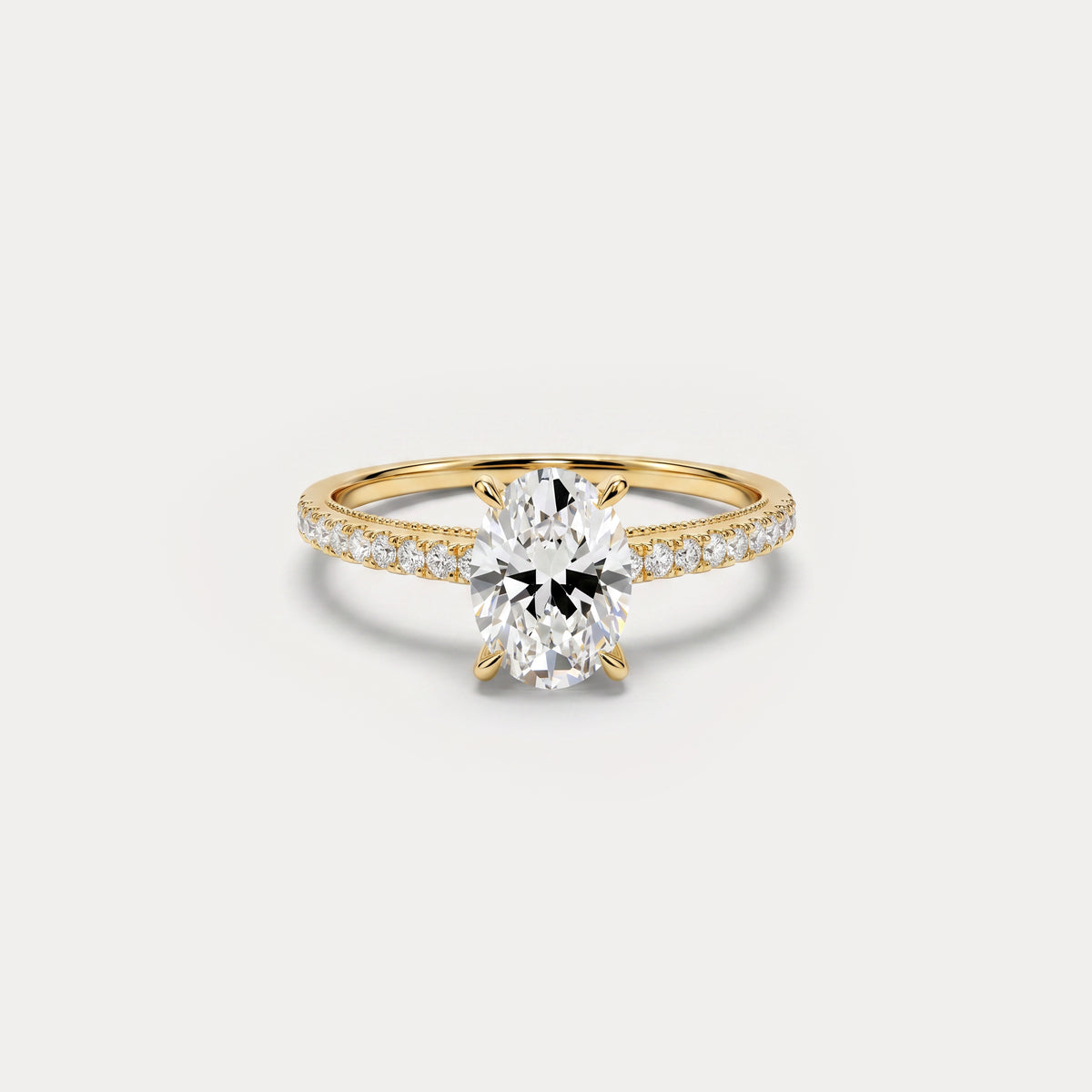 Melina丨Oval Cut Pave Solitaire 1CT Lab Grown Engagement Ring - Rings