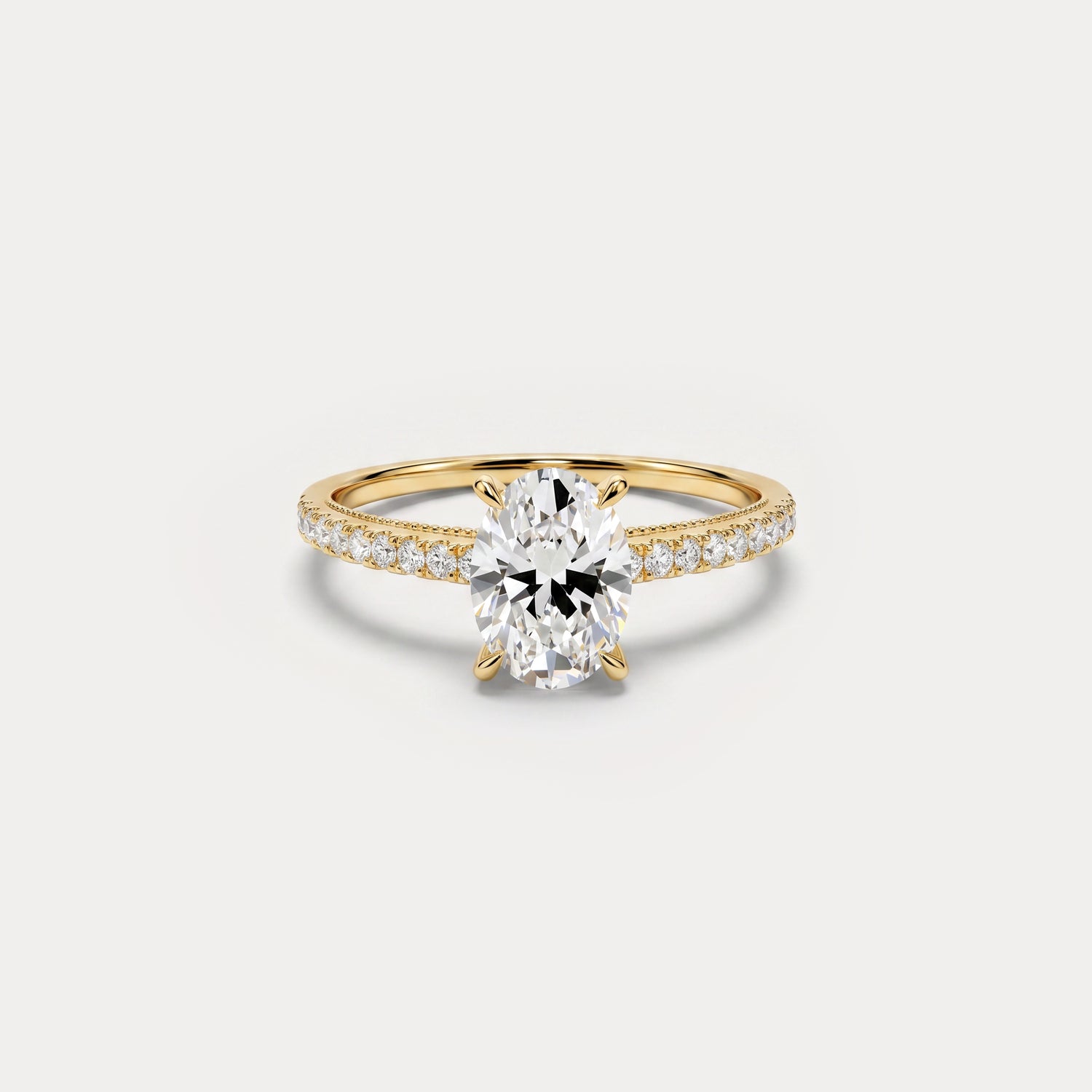 Melina丨Oval Cut Pave Solitaire 1CT Lab Grown Engagement Ring - Rings
