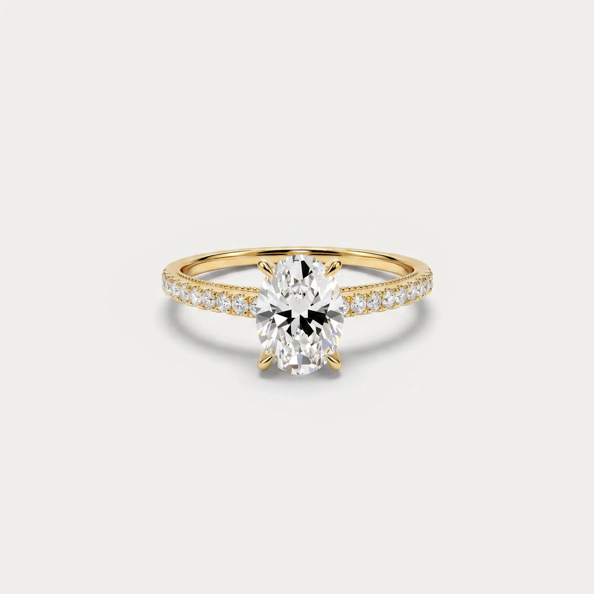 Melina丨Oval Cut Pave Solitaire 1CT Lab Grown Engagement Ring - Rings