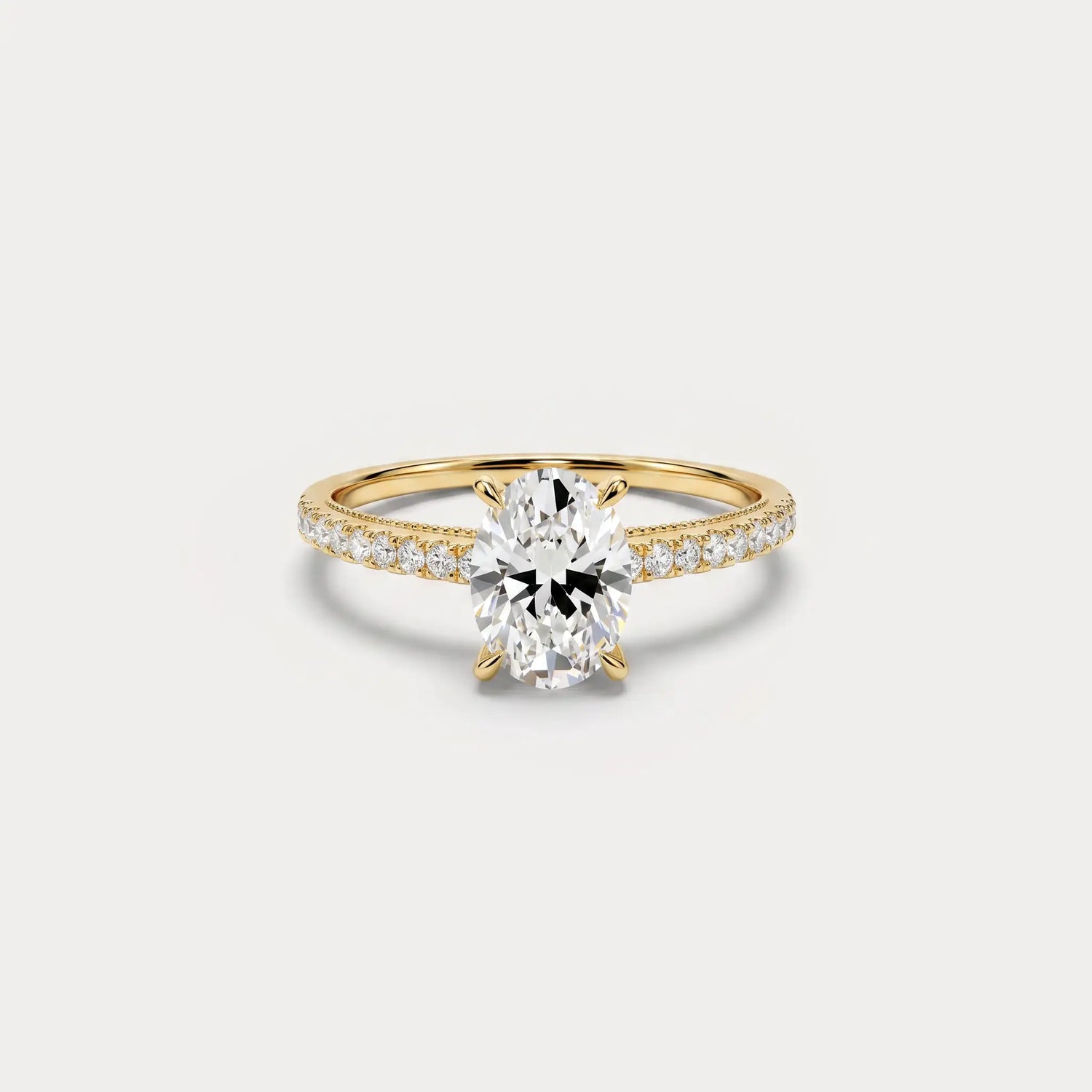 Melina丨Oval Cut Pave Solitaire 1CT Lab Grown Engagement Ring - Rings