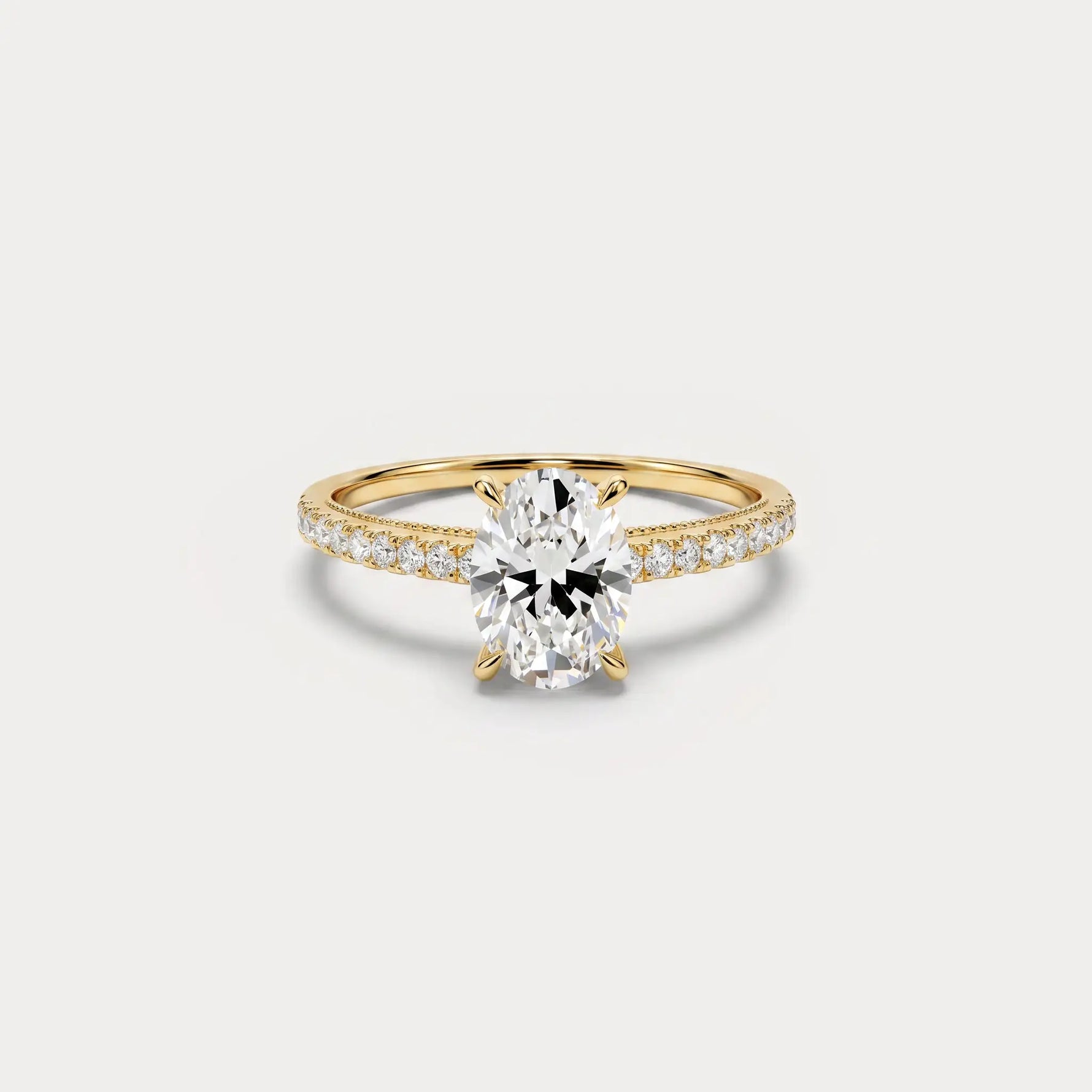 Melina丨Oval Cut Pave Solitaire 1CT Lab Grown Engagement Ring - Rings