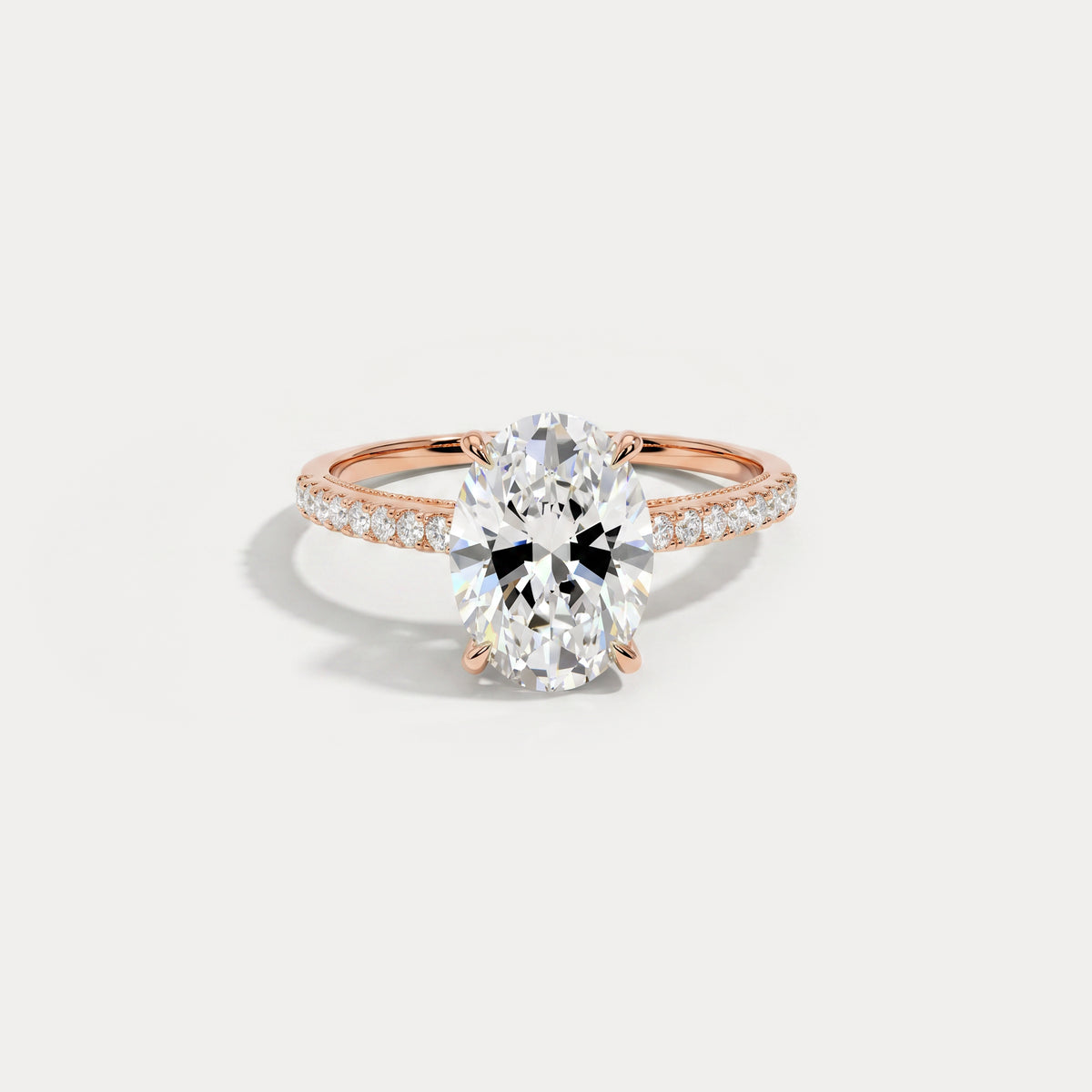Melina丨Oval Cut Pave Solitaire 2CT Lab Grown Engagement Ring - Rings