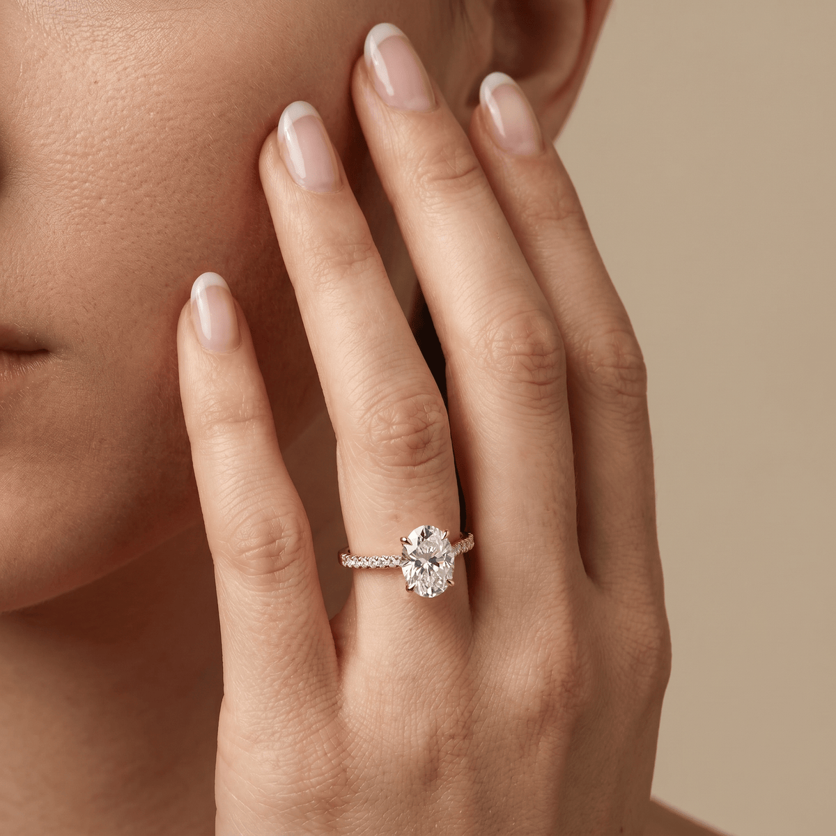 Melina丨Oval Cut Pave Solitaire 2CT Lab Grown Engagement Ring - Rings