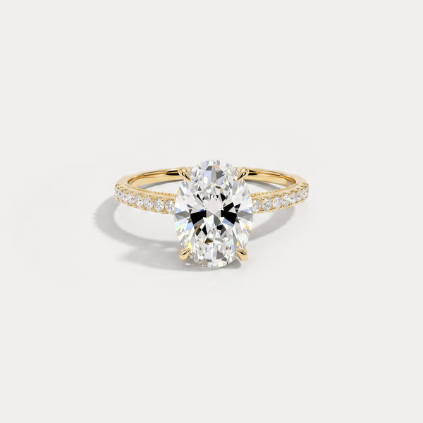 Melina丨2CT Oval Lab Diamond Engagement Ring with Cathedral Setting & Milgrain Pavé Band