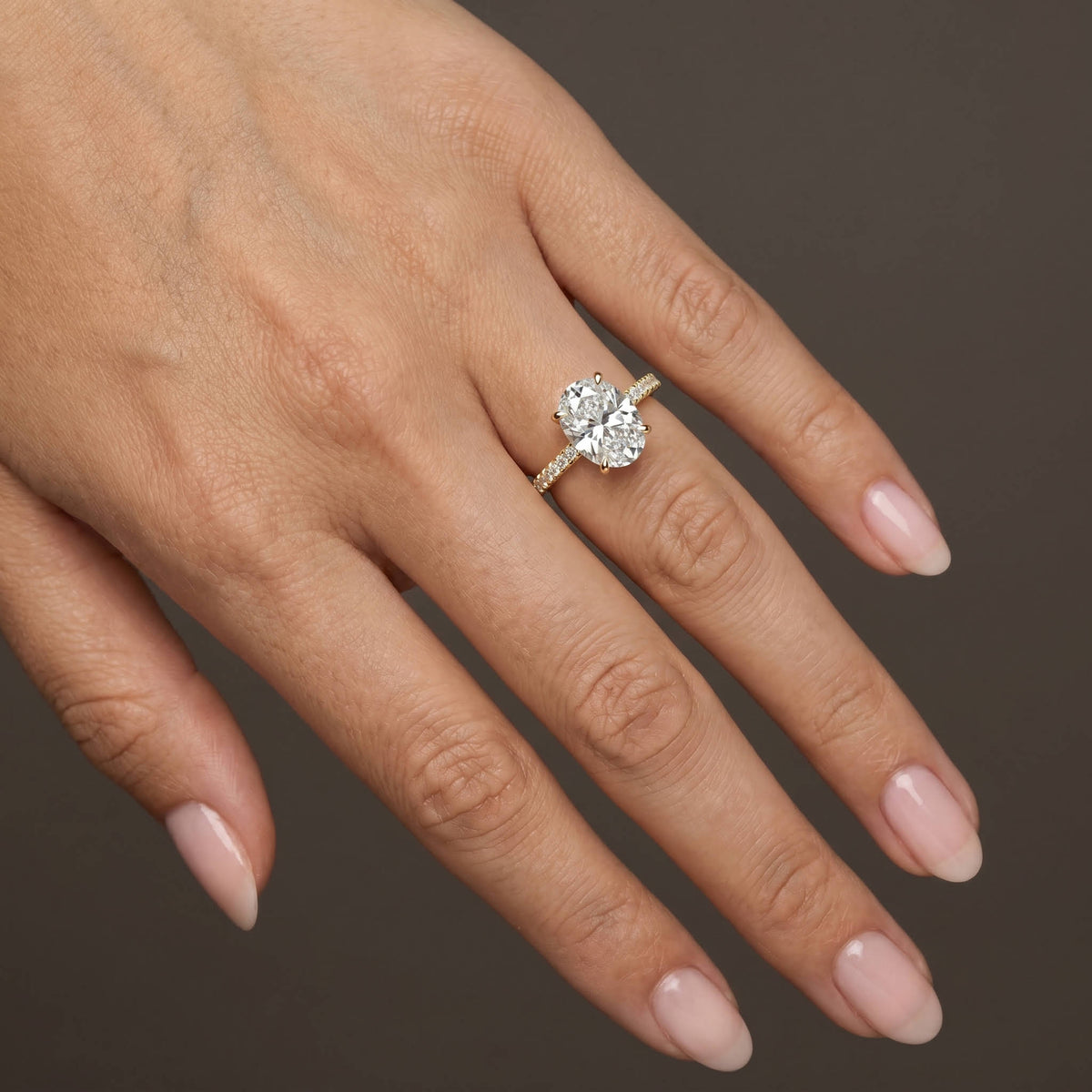 Melina丨2CT Oval Lab Diamond Engagement Ring with Cathedral Setting & Milgrain Pavé Band - Rings