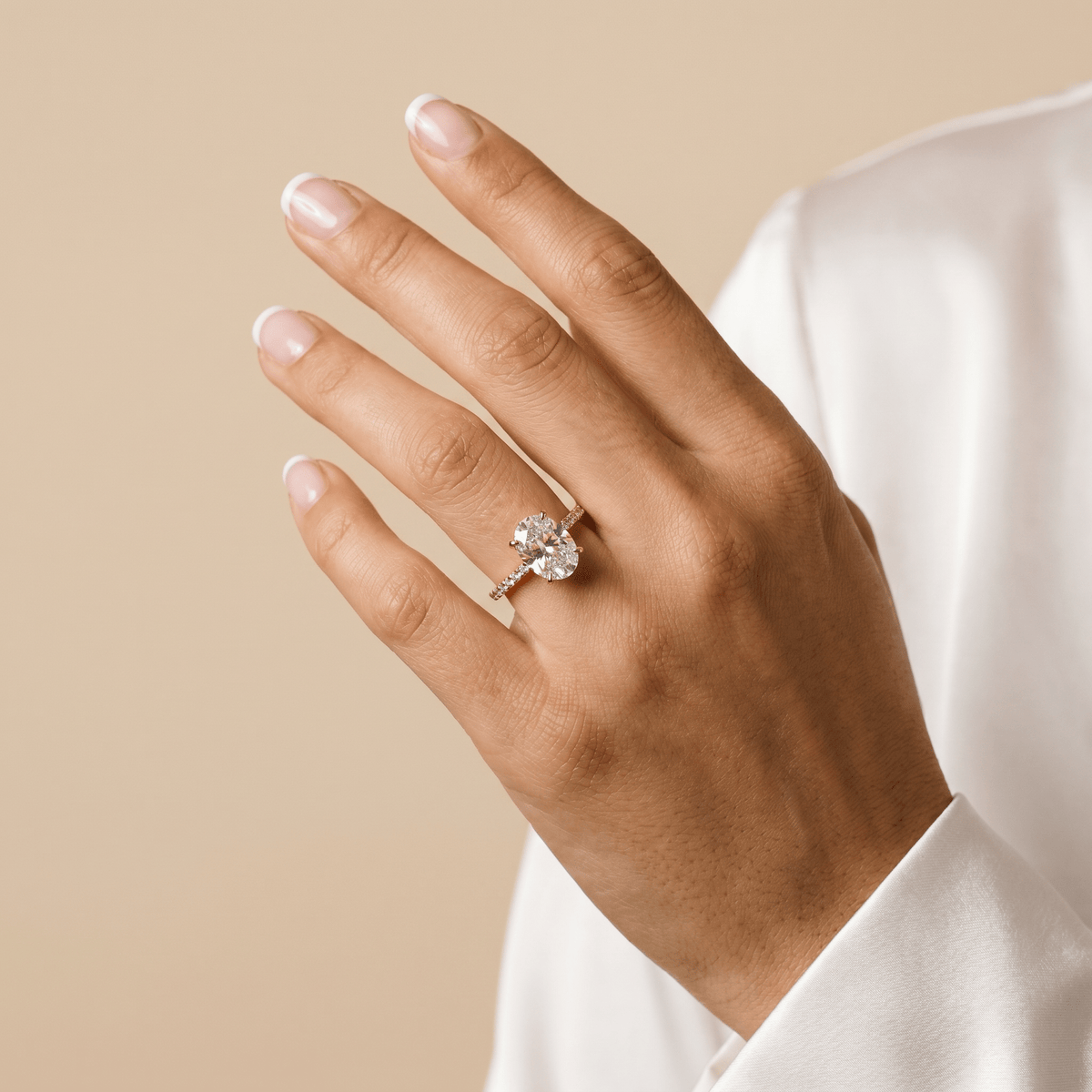 Melina丨Oval Cut Pave Solitaire 3CT Lab Grown Engagement Ring - Rings