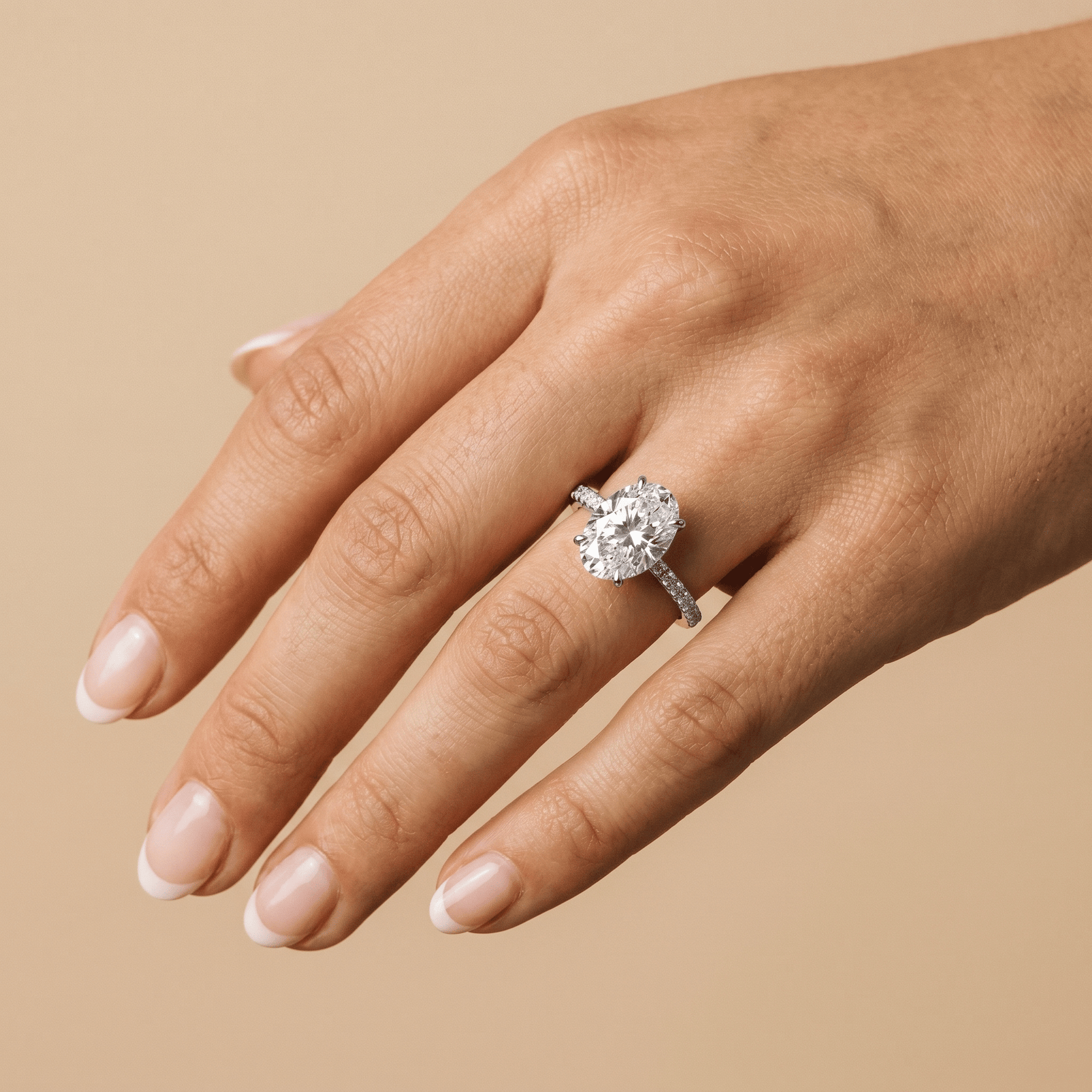 Melina丨Oval Cut Pave Solitaire 3CT Lab Grown Engagement Ring - Rings