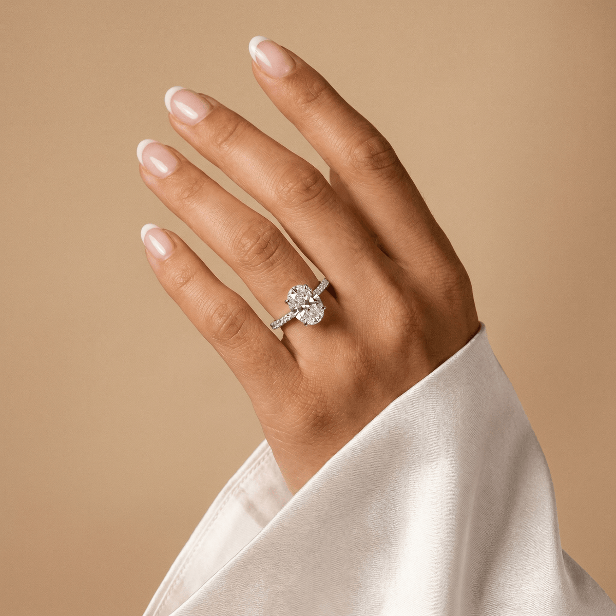 Melina丨Oval Cut Pave Solitaire 3CT Lab Grown Engagement Ring - Rings