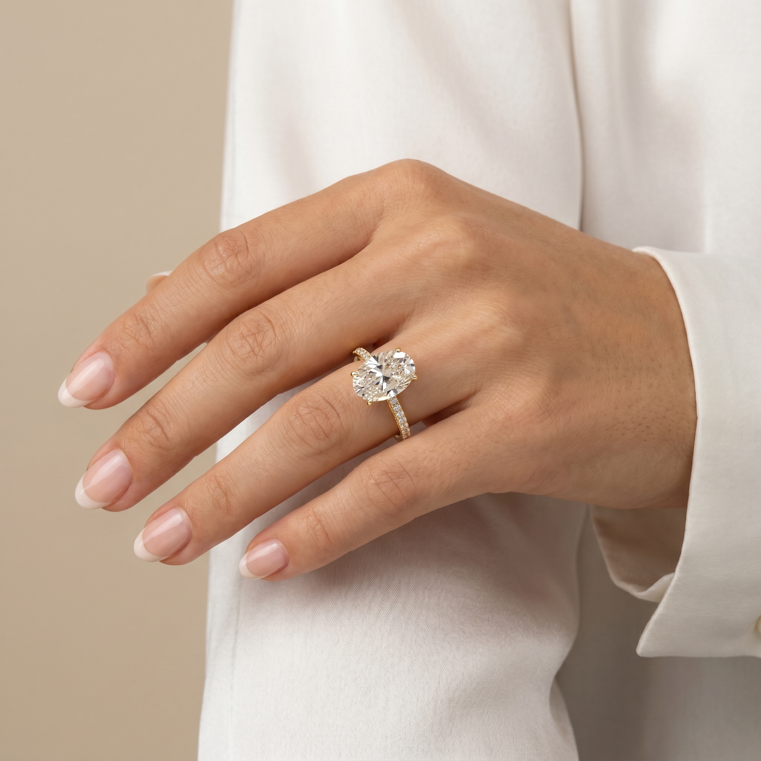 Melina丨Oval Cut Pave Solitaire 3CT Lab Grown Engagement Ring
