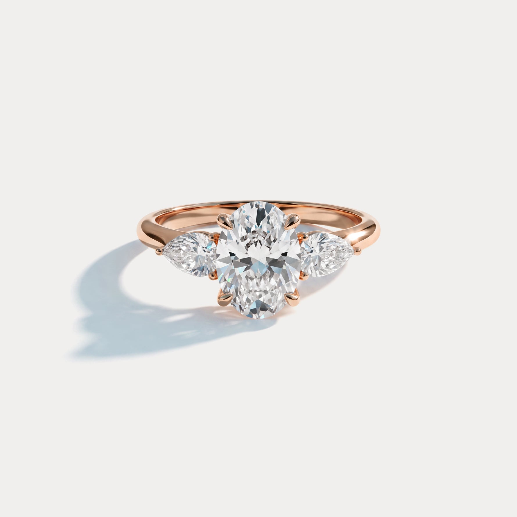 Esme丨Oval Lab Diamond Three-Stone Engagement Ring with Pear Side Stones - Rings