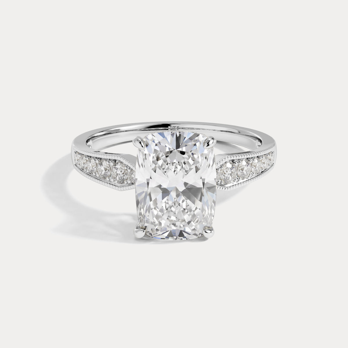 Muriel丨Elongated Cushion Lab Diamond Twisted Split Shank Milgrain Pavé Engagement Ring - Rings