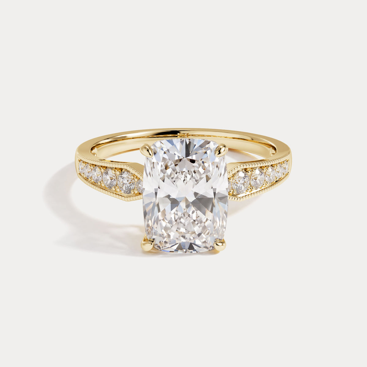 Muriel丨Elongated Cushion Lab Diamond Twisted Split Shank Milgrain Pavé Engagement Ring - Rings