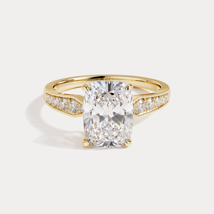 Muriel丨Elongated Cushion Lab Diamond Twisted Split Shank Milgrain Pavé Engagement Ring - Rings