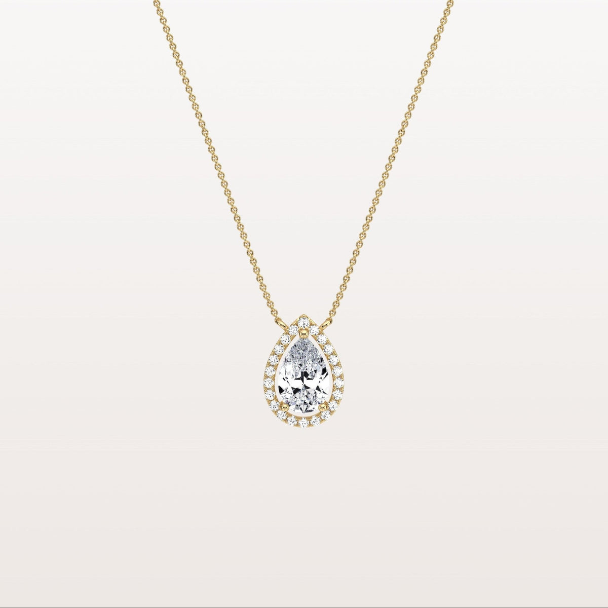 0.5CT Lab Grown Diamond Teardrop Halo Necklace In 14K Solid Gold/Platinum - Necklaces