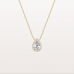 0.5CT Lab Grown Diamond Teardrop Halo Necklace In 14K Solid Gold/Platinum - Necklaces