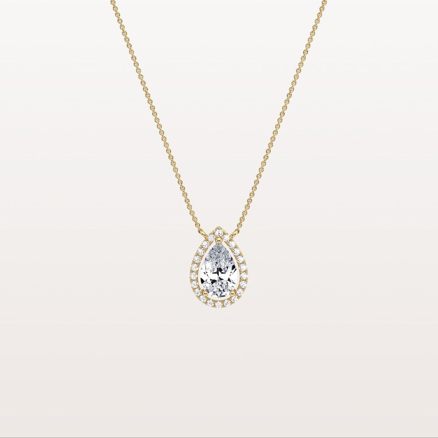 0.5CT Lab Grown Diamond Teardrop Halo Necklace In 14K Solid Gold/Platinum - Necklaces