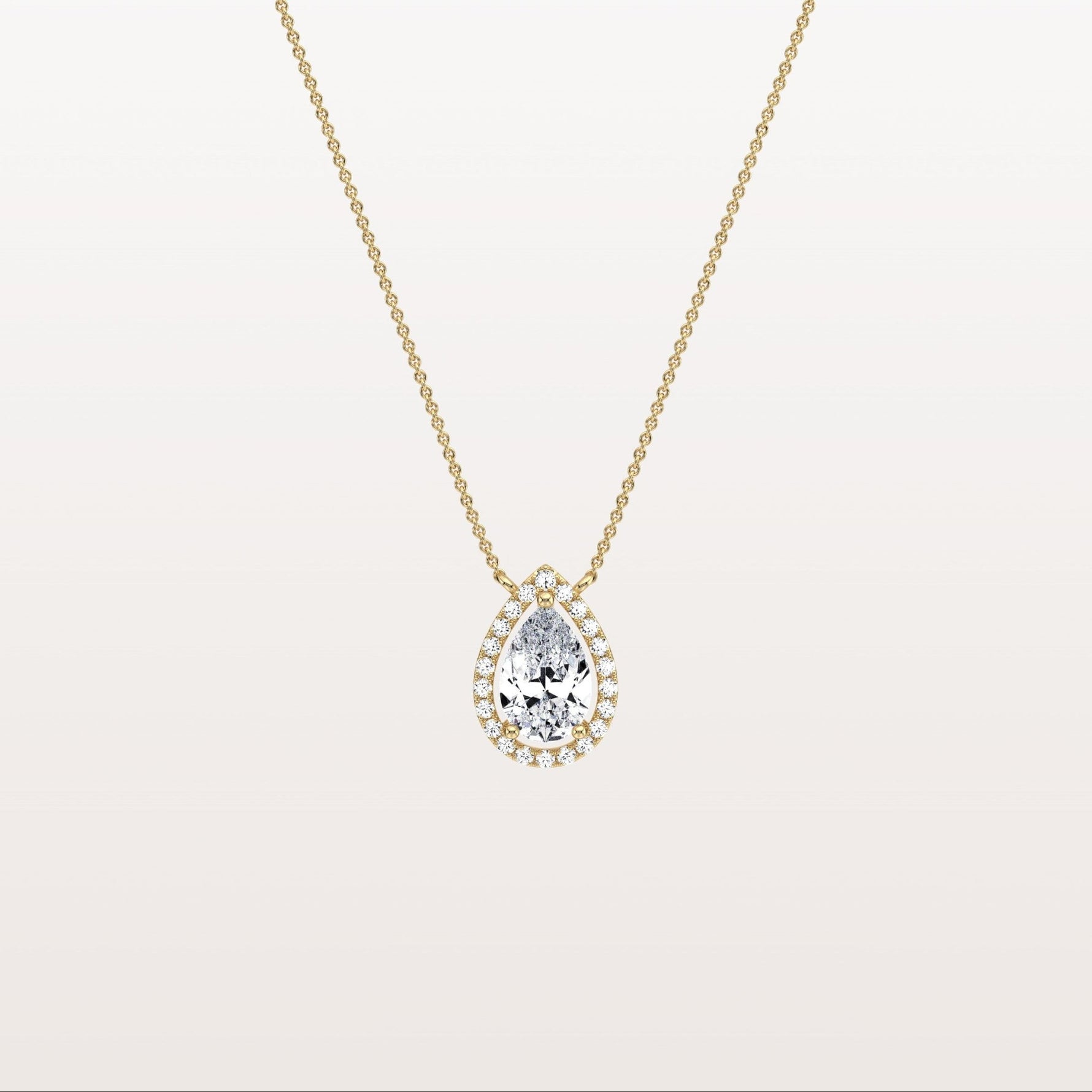 0.5CT Lab Grown Diamond Teardrop Halo Necklace In 14K Solid Gold/Platinum - Necklaces