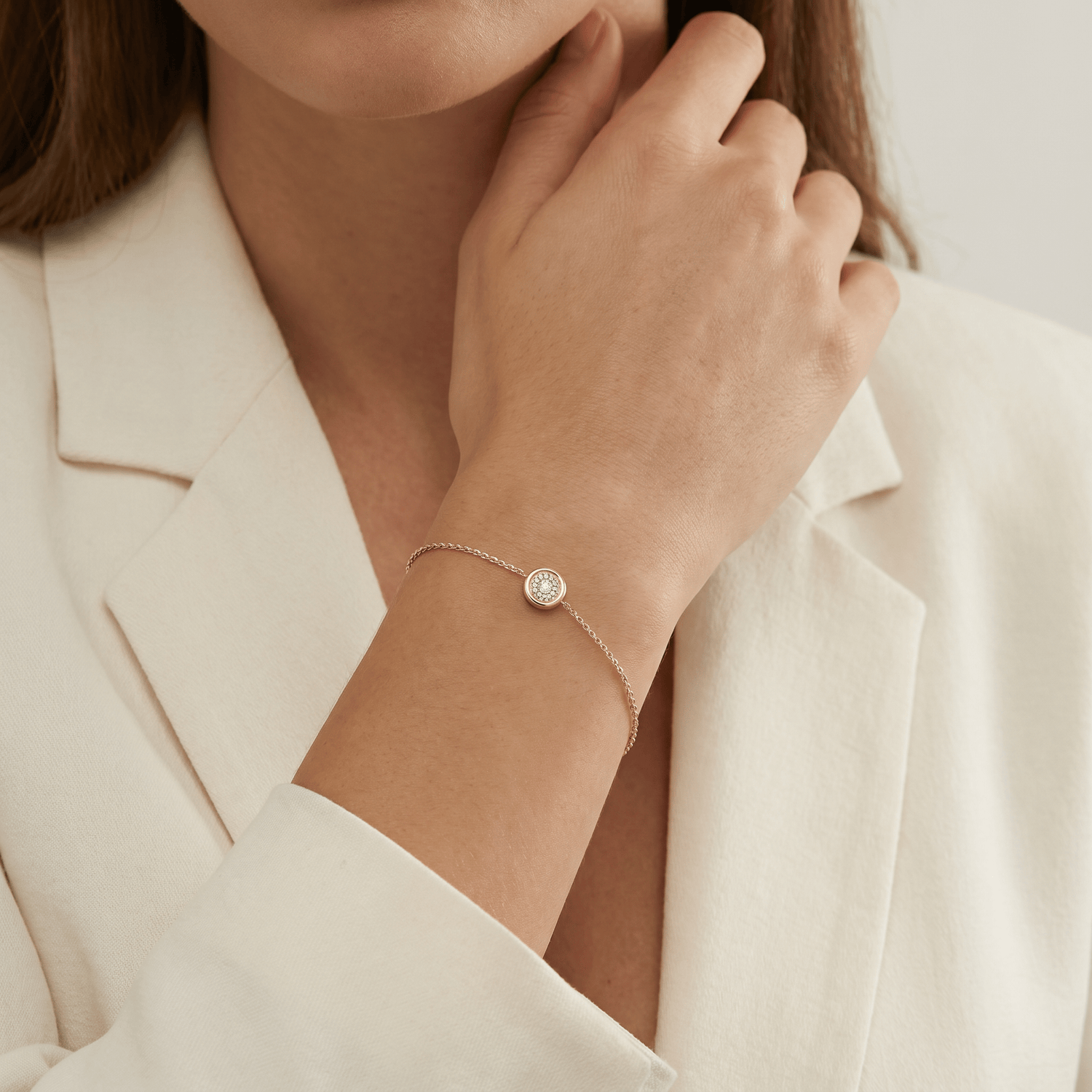 Round Brilliant Lab-Grown Diamond Prong and Pave Bracelet in 14K Gold / Platinum - Bracelets