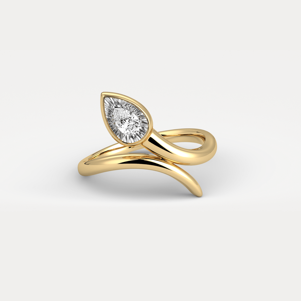 Wave Bezel Pear Diamond Ring in Sterling Silver - Rings
